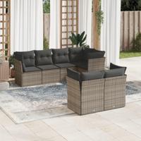 7-delige Loungeset met kussens poly rattan grijs - thumbnail