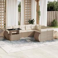 10-delige Loungeset met kussens poly rattan beige - thumbnail