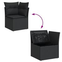 7-delige Loungeset met kussens poly rattan zwart - thumbnail