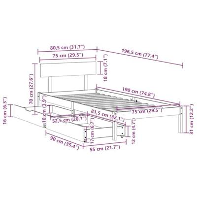 Bedframe zonder matras massief grenenhout wit 75x190 cm
