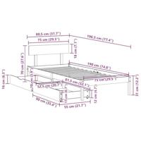 Bedframe zonder matras massief grenenhout wit 75x190 cm - thumbnail