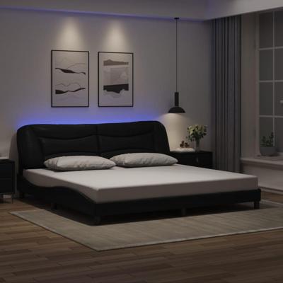Bedframe met LED zonder matras "Hvar" kunstleer zwart 200x200 cm