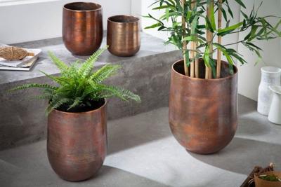 Set van 2 bloempotten FLOWERS XL 20/30cm metaal koper gevlamd - 40905