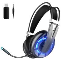 Wintory Air 3.5mm 4 PIN + 2.4G Wireless Connection Verstelbare LED Light Gaming Headset met MIC (zwart Grijs) - thumbnail