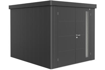 Biohort Neo 3B metalen tuinhuis donkergrijs 236x292 cm met dubbele deur- Plat dak- Metaal- Biohort Biohort Neo 3B metalen tuinhuis donkergrijs 236x292 cm met dubbele deur- Plat dak- Metaal- Biohort