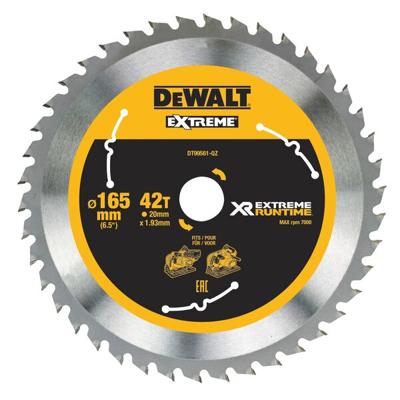 DeWALT Cirkelzaagblad voor Hout | Extreme Runtime | Ø 165mm Asgat 30mm 42T - DT99561-QZ