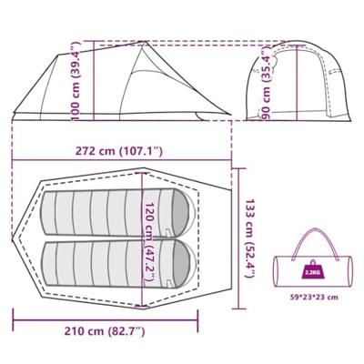 VidaXL Tunneltent 2-persoons waterdicht olijfgroen - thumbnail