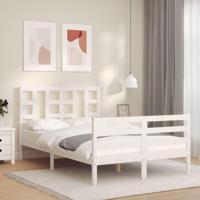 Bedframe met hoofdbord massief hout wit 120x200 cm - thumbnail