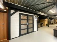 Woodvision Bosuil blokhut 300x300 cm + overkapping 400 cm vuren blank- Plat dak- Onbehandeld vurenhout- Woodvision - thumbnail