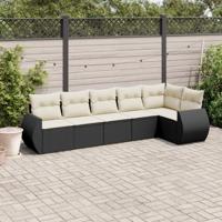 6-delige Loungeset met kussens poly rattan zwart - thumbnail