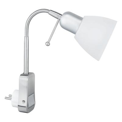 Stopcontact Stekkerlamp met Schakelaar - Rond Design - Mat Chroom - Aluminium - E14 Fitting
