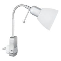 Stopcontact Stekkerlamp met Schakelaar - Rond Design - Mat Chroom - Aluminium - E14 Fitting - thumbnail