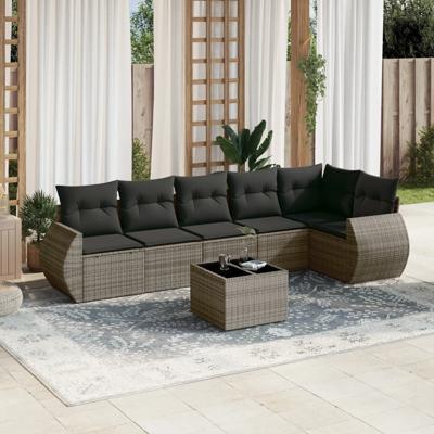 7-delige Loungeset met kussens poly rattan grijs - thumbnail