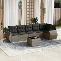 7-delige Loungeset met kussens poly rattan grijs - thumbnail
