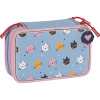 Brunnen pennenetui katten 3 vaks 19,5 cm blauw 34 delig - thumbnail