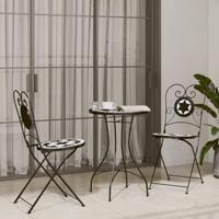 Bistrostoelen 2 st inklapbaar keramiek zwart en wit - thumbnail