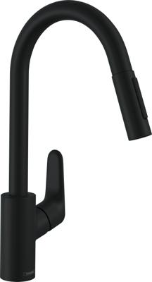 Hansgrohe Focus M41 ééngreeps keukenmengkraan 240 met uittrekbare vuistdouche, 2 straalsoorten, mat zwart