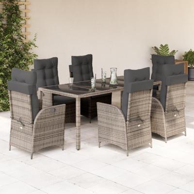 7-delige Tuinset met kussens poly rattan grijs