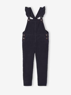 Velours meisjestuinbroek met ruches op de bandjes antraciet Velours meisjestuinbroek met ruches op de bandjes antraciet