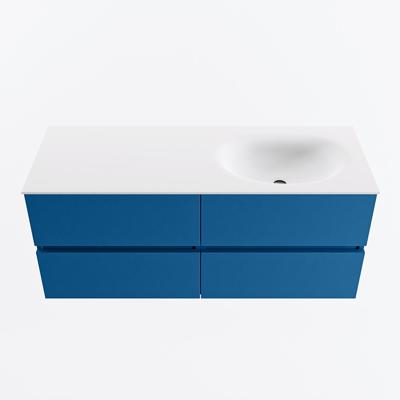 MONDIAZ VICA 120cm badmeubel onderkast Jeans 4 lades. Wastafel MOON rechts 1 kraangat, kleur Talc.