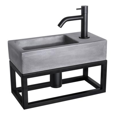 Fonteinset Differnz Ravo Beton en Handoekrek 38.5x18.5x9 cm Donker Grijs Met Gebogen Kraan Mat Zwart Differnz