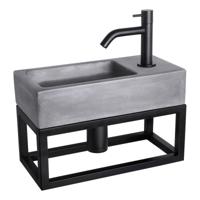 Fonteinset Differnz Ravo Beton en Handoekrek 38.5x18.5x9 cm Donker Grijs Met Gebogen Kraan Mat Zwart Differnz - thumbnail