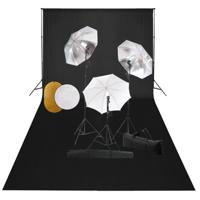 Fotostudioset met lampen, paraplu's, achtergrond en reflector - thumbnail