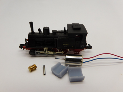 micromotor NA034G motor ombouwset voor Arnold DR BR 89.6, DB SJ BR 89.7, KPEV T3, Bentheimer Eisenbahn T3