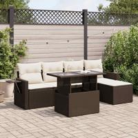 6-delige Loungeset met kussens poly rattan bruin - thumbnail