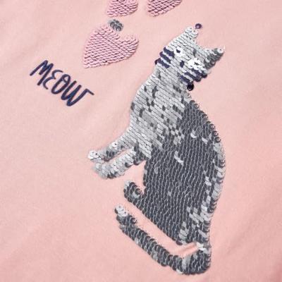Kindershirt met lange mouwen pailletten kat 92 lichtroze