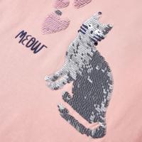 Kindershirt met lange mouwen pailletten kat 116 lichtroze - thumbnail