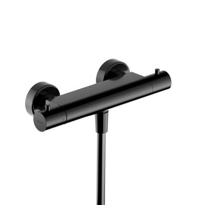 Hotbath Thermostatische Douchemengkraan Ace Met 1/2 Doucheslang Onder aansluiting 26.6 cm Gepolijst Zwart PVD