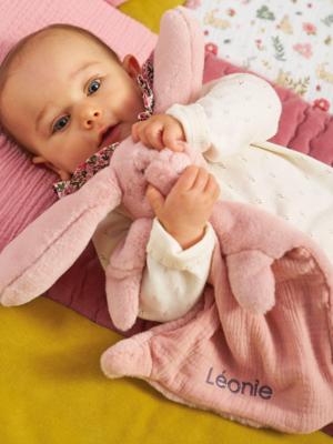 Knuffel konijn van twee materialen, personaliseerbaar rozen