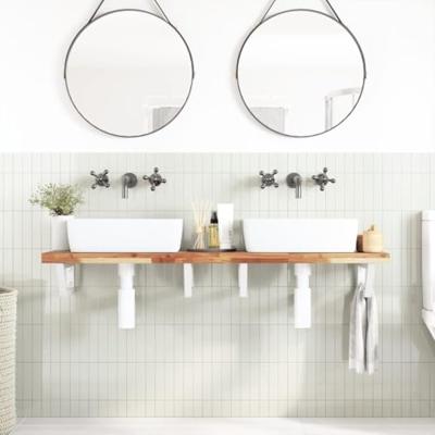 Badkamer wandschap staal en massief acaciahout