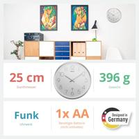 Mebus 19776 Wandklok Zendergestuurd 25 cm x 4 cm Zilver Slepend uurwerk (geluidsloos) - thumbnail