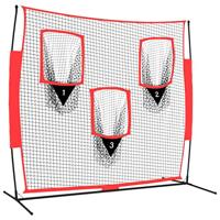 VidaXL Honkbalnet draagbaar 183x105x183 cm polyester zwart en rood - thumbnail