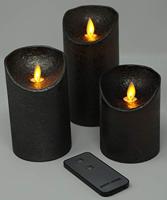Anna&apos;s Collection LED kaars flame effect rustiek set 7.5 cm antraciet 3 stuks - thumbnail