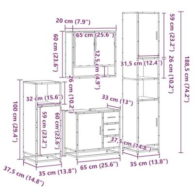 4-delige Badkamermeubelset bewerkt hout gerookt eikenkleurig