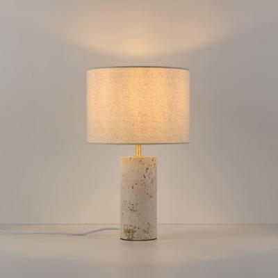 Tafellamp Nalori lino travertino - E27-fitting - IP20 voor binnen - Linnen kap - Voet van travertin Tafellamp Nalori lino travertino - E27-fitting - IP20 voor binnen - Linnen kap - Voet van travertin