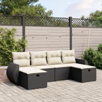 6-delige Loungeset met kussens poly rattan zwart - thumbnail