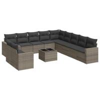 12-delige Loungeset met kussens poly rattan grijs - thumbnail