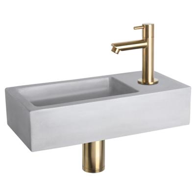 Differnz Ravo fonteinset - 38.5x18.5x9cm - Rechthoek - 1 kraangat - Recht matte goude kraan - beton lichtgrijs 38.005.22