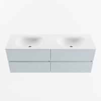 MONDIAZ VICA 140cm badmeubel onderkast Clay 4 lades. Wastafel MOON dubbel 2 kraangaten, kleur Talc. - thumbnail