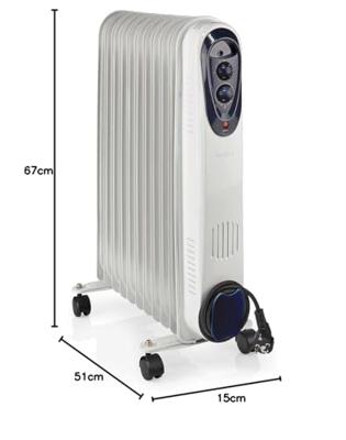 Nedis htoi30wt11 mobiele olieradiator 1000 / 1500 / 2500 w 11 vinnen instelbare thermostaat 3 warmte standen omvalpreventie wit - thumbnail
