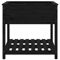 Plantenbak met schap 82,5x82,5x81 cm massief grenenhout zwart - thumbnail