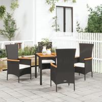 5-delige Tuinset met kussens poly rattan zwart - thumbnail