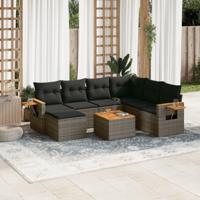 8-delige Loungeset met kussens poly rattan grijs - thumbnail