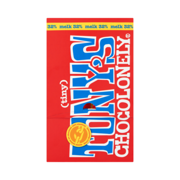 Tony's Chocolonely mini chocoladereep, 900g, doos van 100 stuks apart verpakt, melk Tony's Chocolonely mini chocoladereep, 900g, doos van 100 stuks apart verpakt, melk