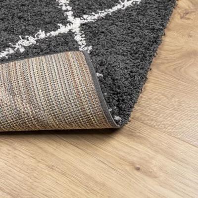 Vloerkleed shaggy hoogpolig modern 160x230 cm zwart en crme - thumbnail