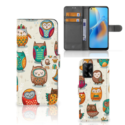 OPPO A74 4G | Telefoonhoesje | Met pasjeshouder | Vrolijke Uilen OPPO A74 4G | Telefoonhoesje | Met pasjeshouder | Vrolijke Uilen